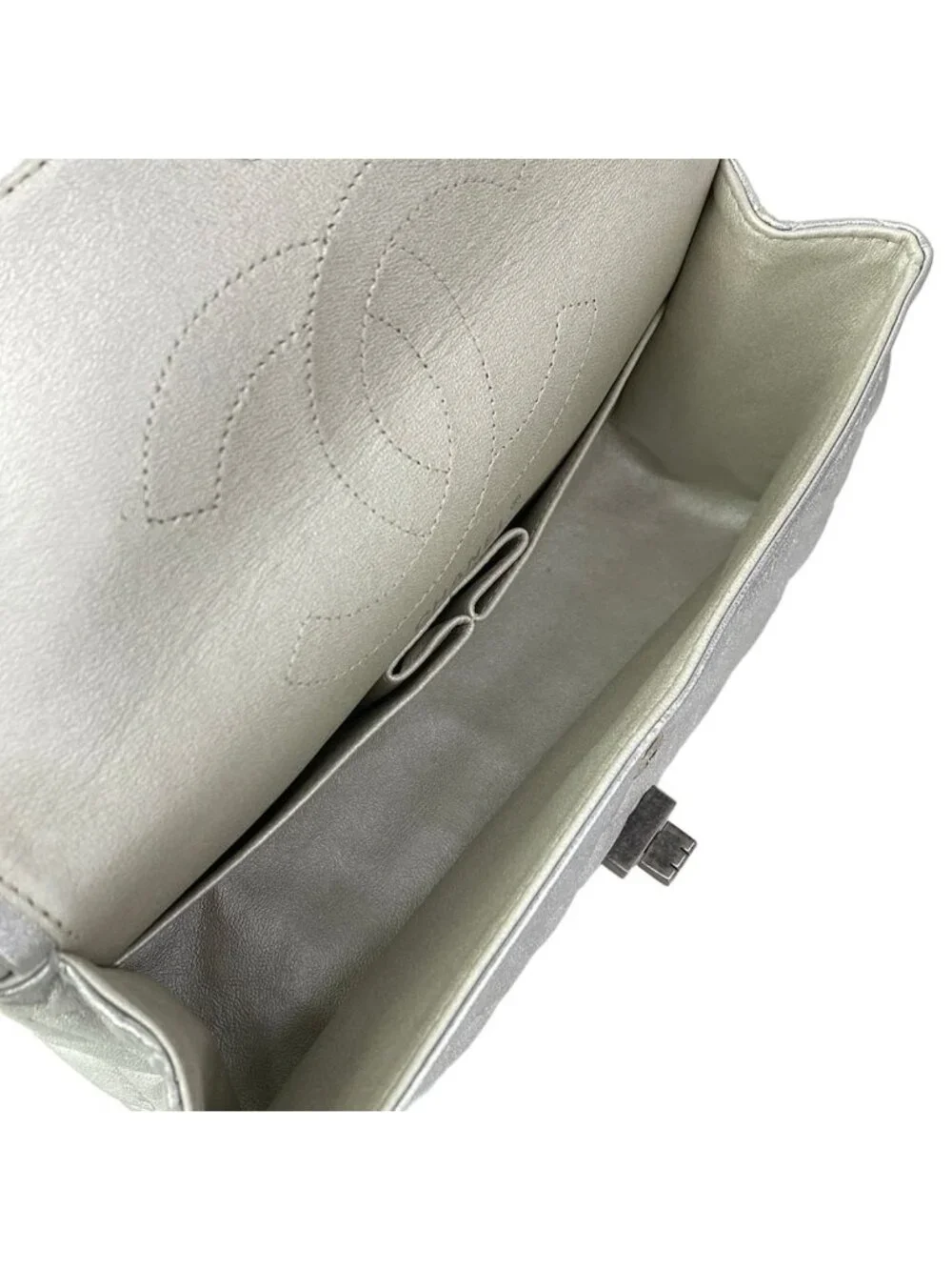 Chanel Shoulder Bag 2.55 Double Flap Quilted Silver Lambskin